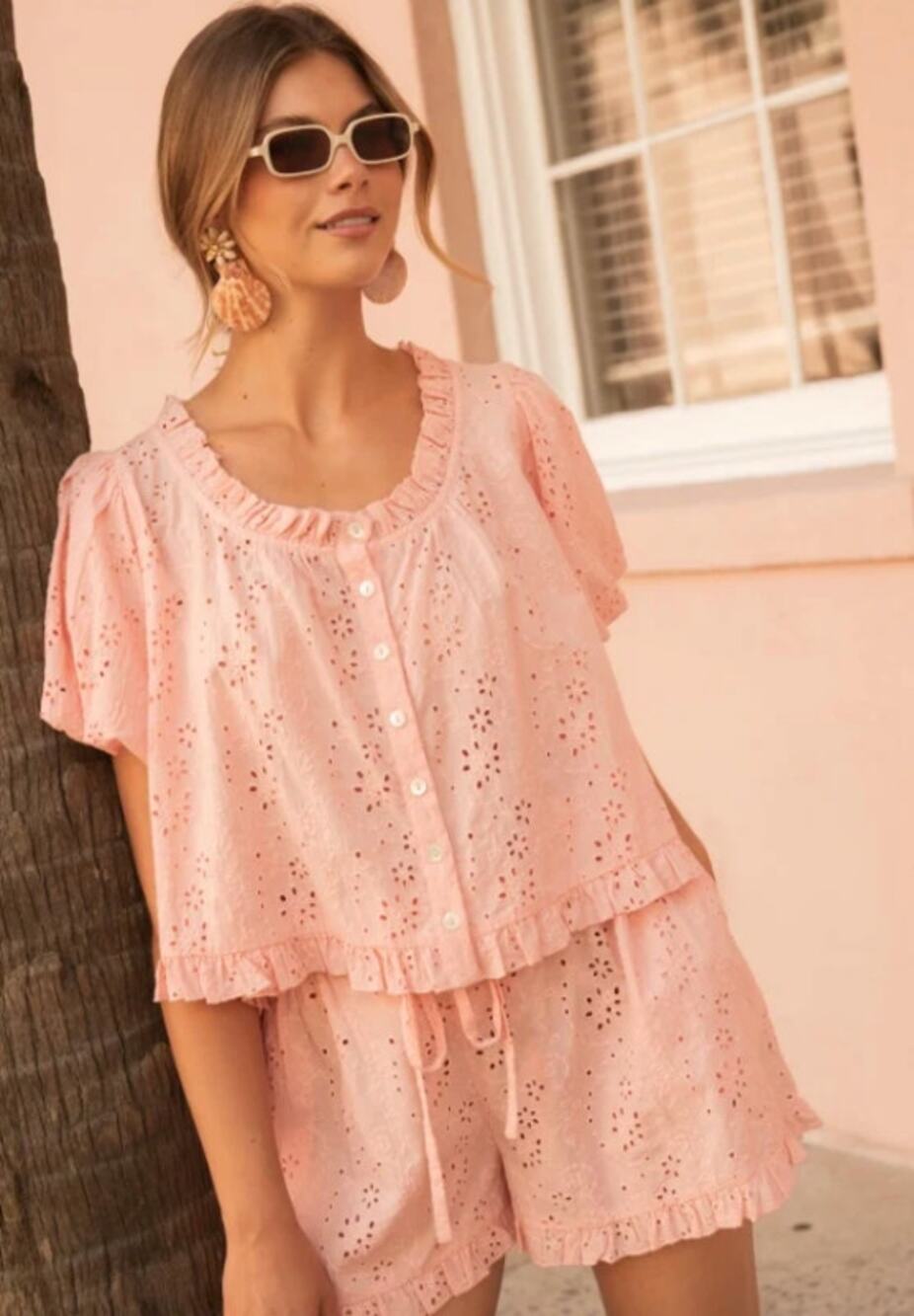 Le Maregold Set - Charlotte Blouse Theo Short Petal Pink Garden Eyelet size XL